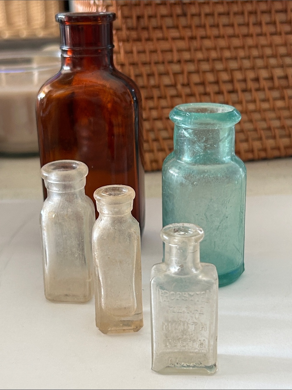 Vintage Glass Apothecary Bottle Bundle - Clear, Aqua & Amber